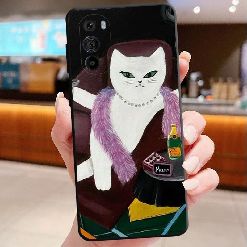 Phone Case For Motorola Edge 50 40 Pro 60 50 40 30 Ultra Neo Fusion Moto G Play G Stylus G Power G Drinking Wine Cat
