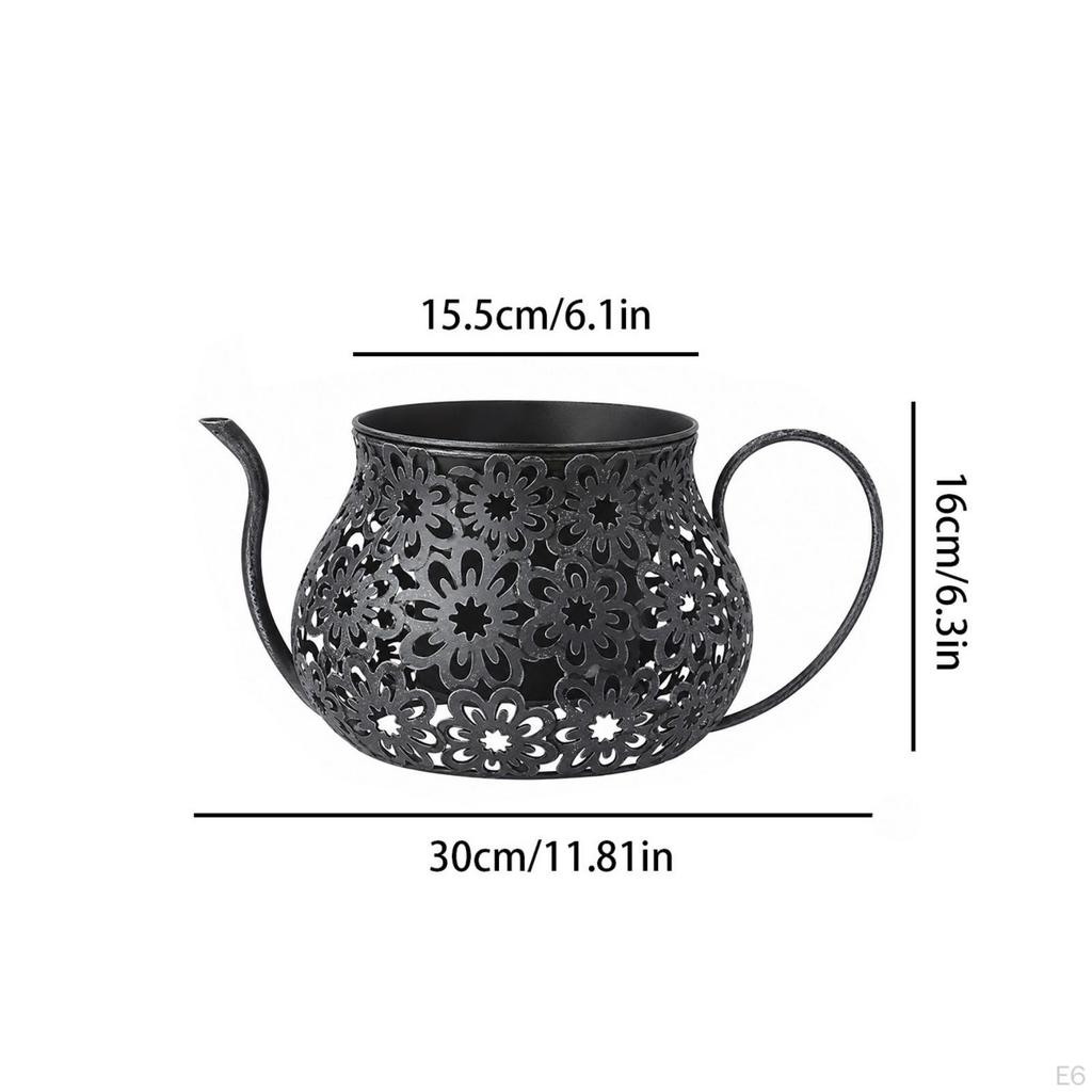 Metal Planter with Saucer Wrought Iron Look Decorative Flower Pot Vintage Style for Gardeners,