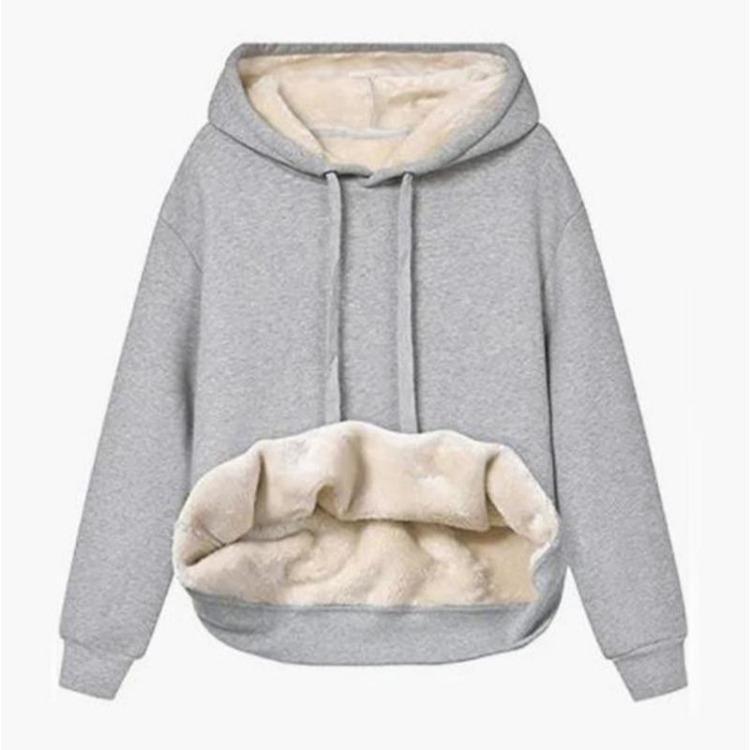 Warm Winter Coat for Women Thick Wool Hooded Jacket with Fur Lining Sweatshirt Top