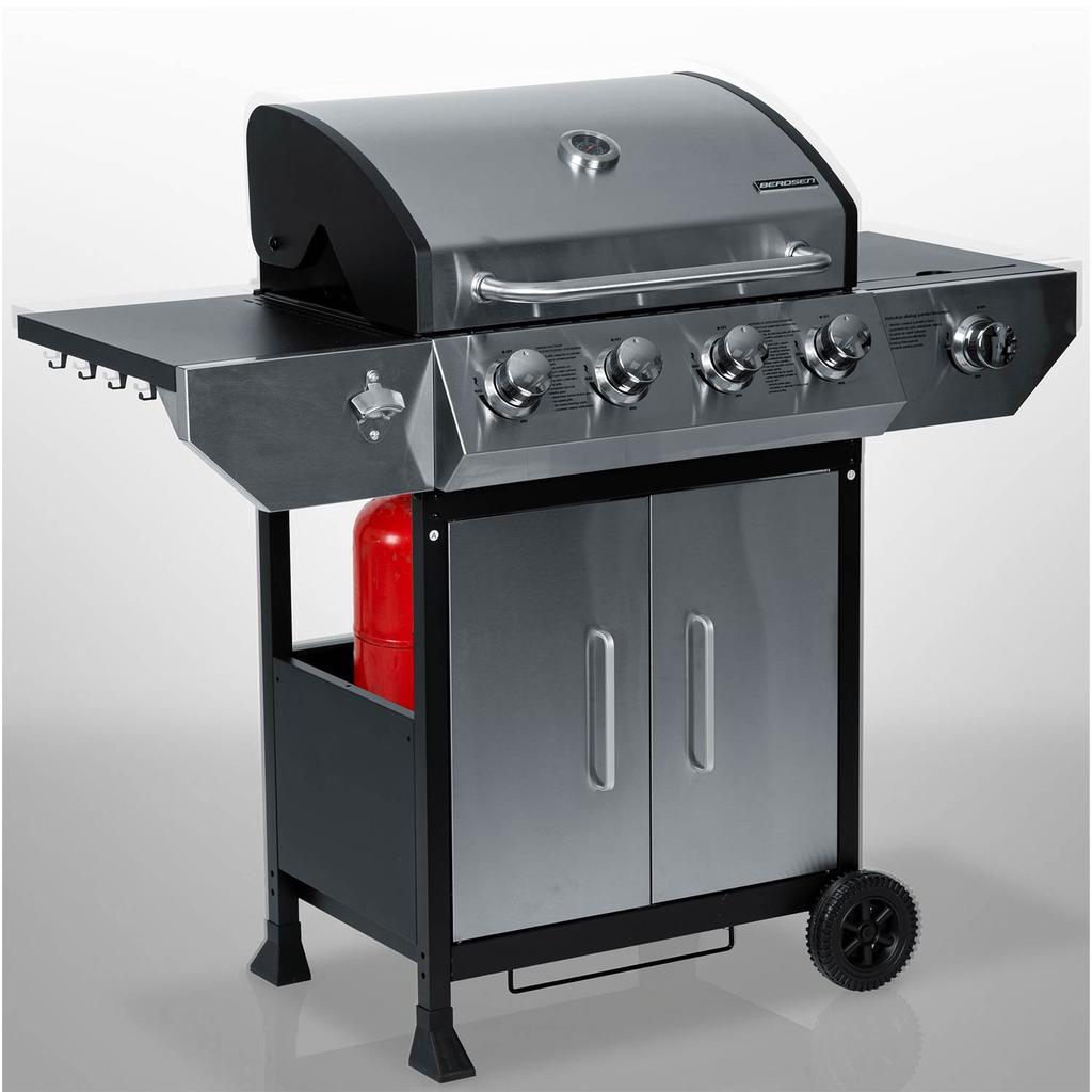 Cast Iron Garden Gas Grill with Lid 4+1 Burners Berdsen Bd-896