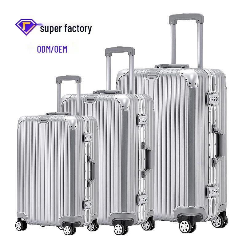 Aluminum Frame Carry-On Suitcase Set: 20"/24"/28" Password-Protected Luggage
