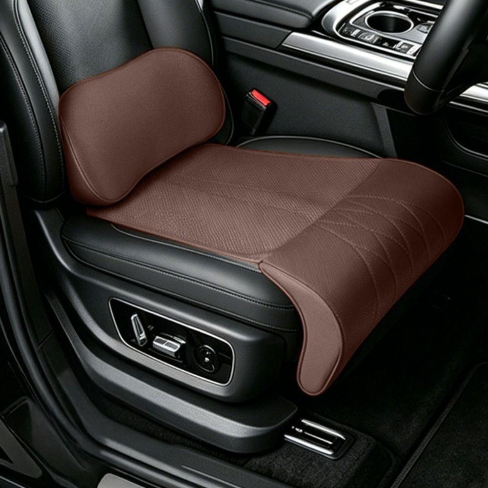 Leather Integrated Lumbar Leg Support Mat Memory Foam Extended Seat Cushion  Vehicle Universal