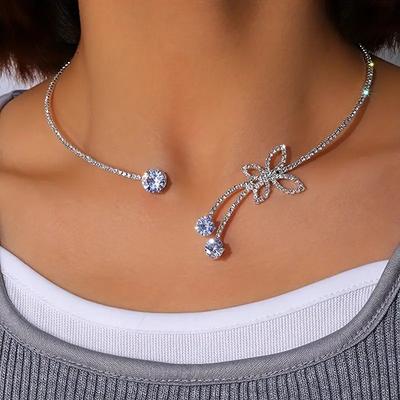 Collana a Farfalla Orecchini Moda Set Farfalla Strass Collana