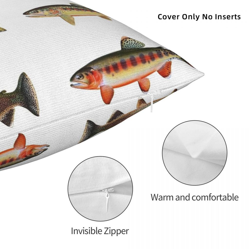 Pillow Cover Vintage Fish Trout Pattern Cushion Cover Cartoon Fishes Pillow Case For Chair Sofa Home Decoration Pillowcases