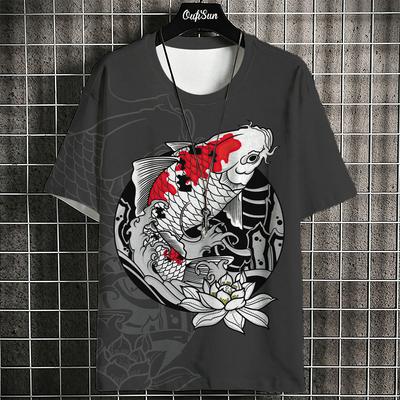 Neformální pánské tričko Anime Ryba Grafická trička pro muže Nadměrná trička Krátký rukáv Topy Harajuku Streetwear Pánské oblečení Xl