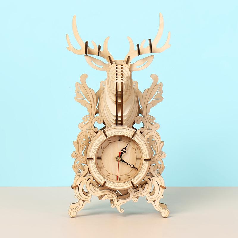 3D Stereo Puzzle Table Clock Simulation Stereo Model Ornaments Puzzle Wooden Puzzle Children's Early Education Toys