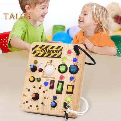 LED-Lichtschalter-Beschäftigungsbrett, Kleinkind-Beleuchtungsschalter-Steuerung, Holzbrett, Feinmotorik, Kinder, pädagogische Lernaktivität, Spielbrettspielzeug