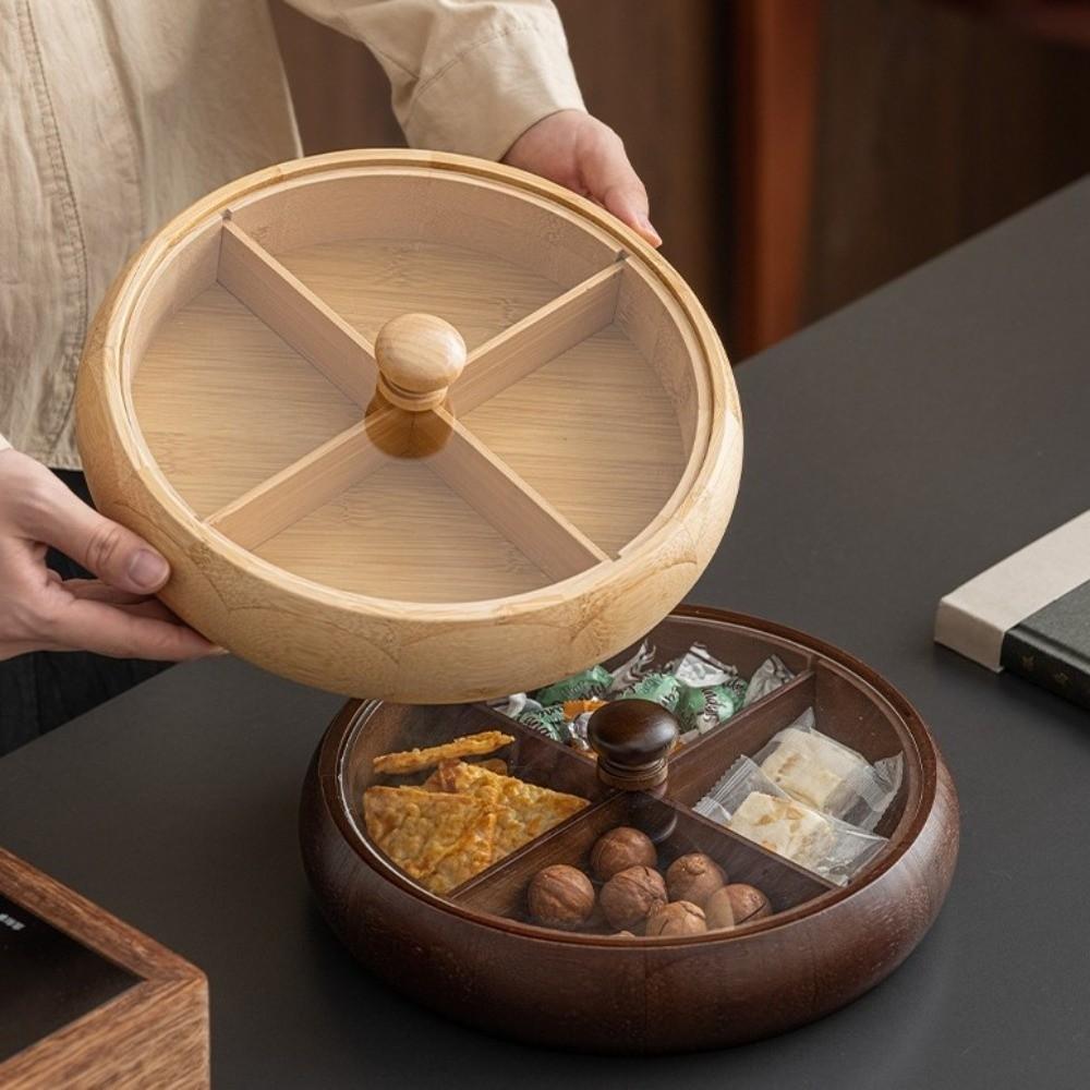 Round Nut Platter 4-Compartment Dried Fruit Box Snack Plate Snack Organizer Box Coffee Table