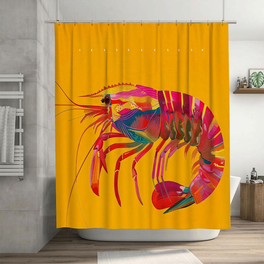 Animal Print Shower Curtain, Waterproof Fabric, Bright Colors Shrimp Decorative, Home Bath Accessories For Bathroom Decoration Y
