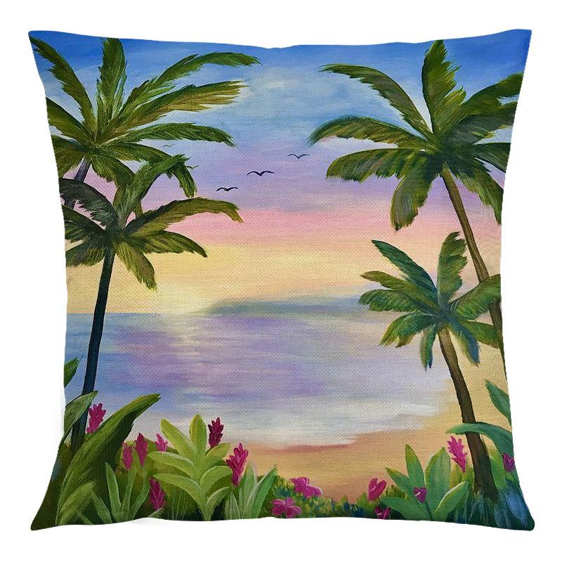 Summer Beach Landscape Retro Cushion Cover 45x45cm Polyester Pillowcase Home Decor Sofa Chair Waist Cushion Cushion Cover