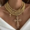 Rhinestone Cross Pendant Necklace Women Multilayer Aesthetic CCB Beaded Choker Jewelry Accessories