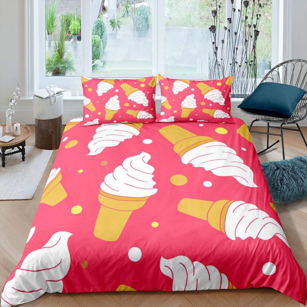 

Пододеяльник с изображением мороженого, красочный мультяшный комплект постельного белья с изображением кекса, вишни, лимона и фруктов, мягкий плед в стиле летних каникул EU single(135x200cm)
