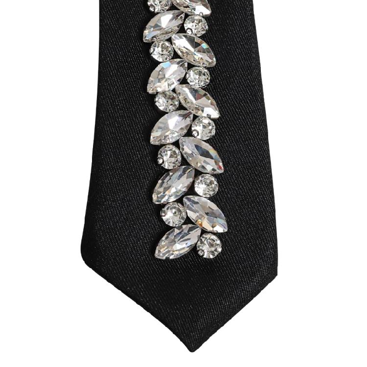 Luxurious Crystal Decors Neck Tie For Grooms Bridesmaids And Guests Long Necklace Preknotted Tie for Party Gathering