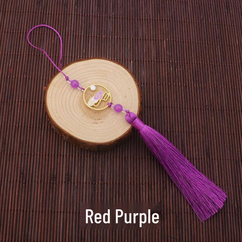 Colorful Clouds Chasing the Moon Tassel Pendant for Hanfu Qipao - 12CM Fan Lantern Jade Lapel Accessory