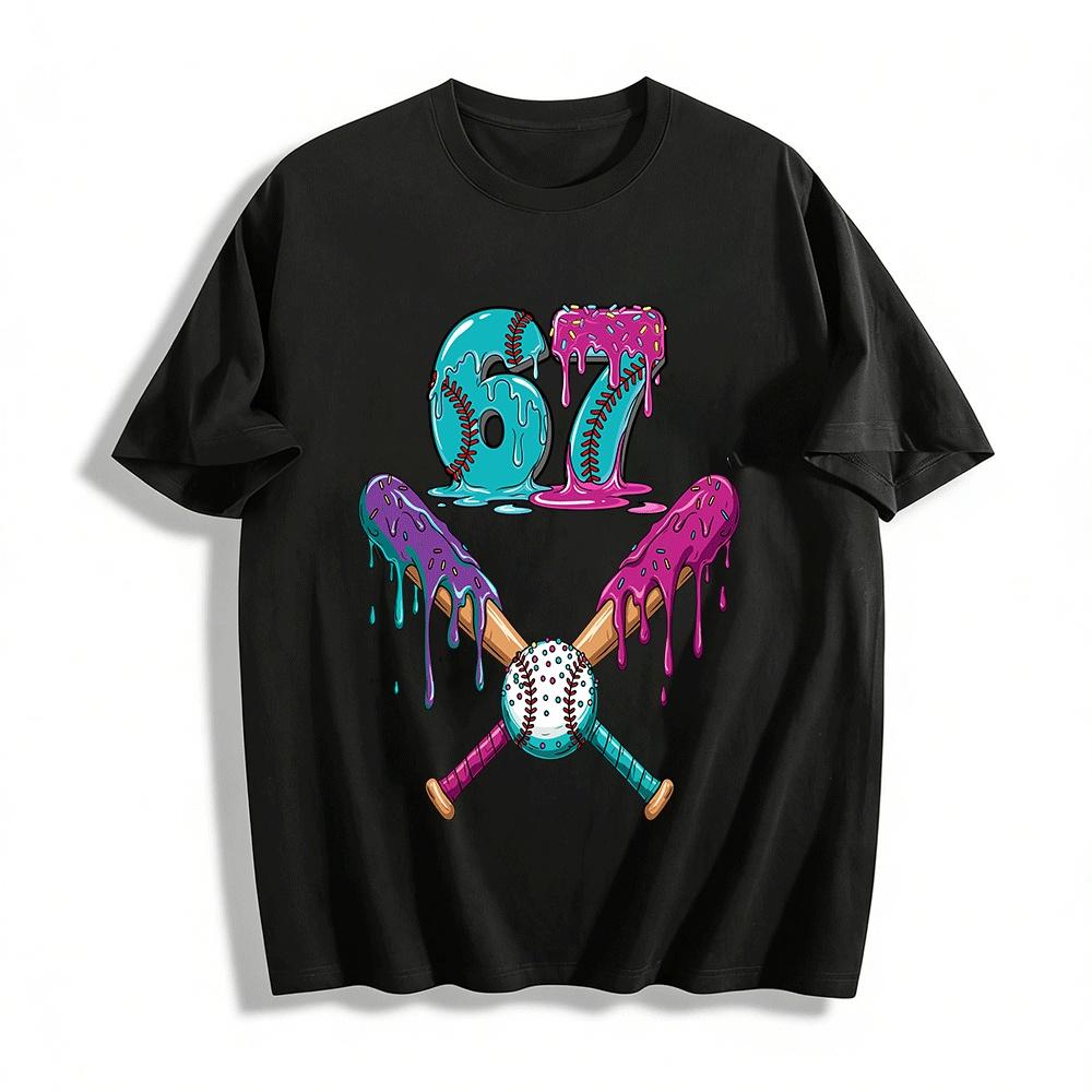 Baseball Element Splash Ink No.67 Cool Print Casual Top Pure cotton T-shirt XXS