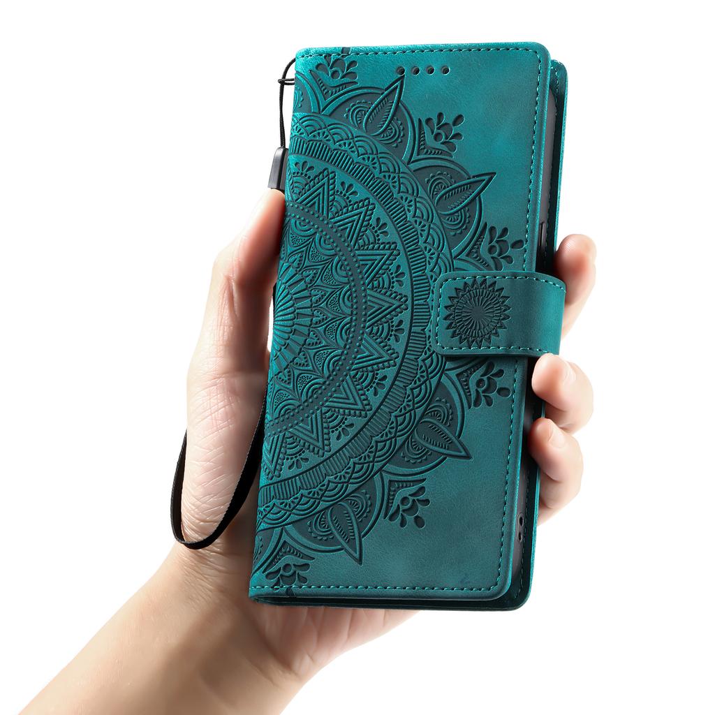 For iPhone 17 Pro Case Imprinted Totem Skin Feel Wallet Leather Phone Cover with Hand Strap