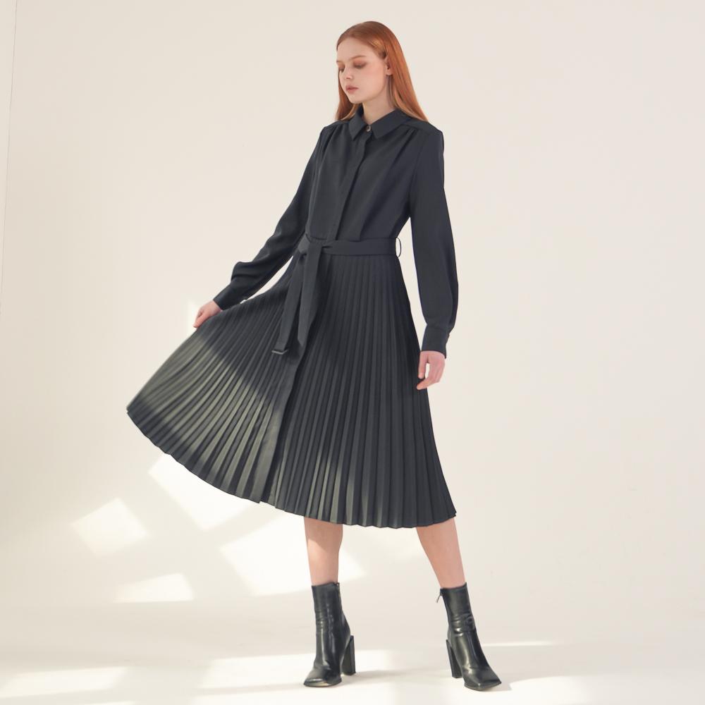Acud Pleated Shirt Dress_Black