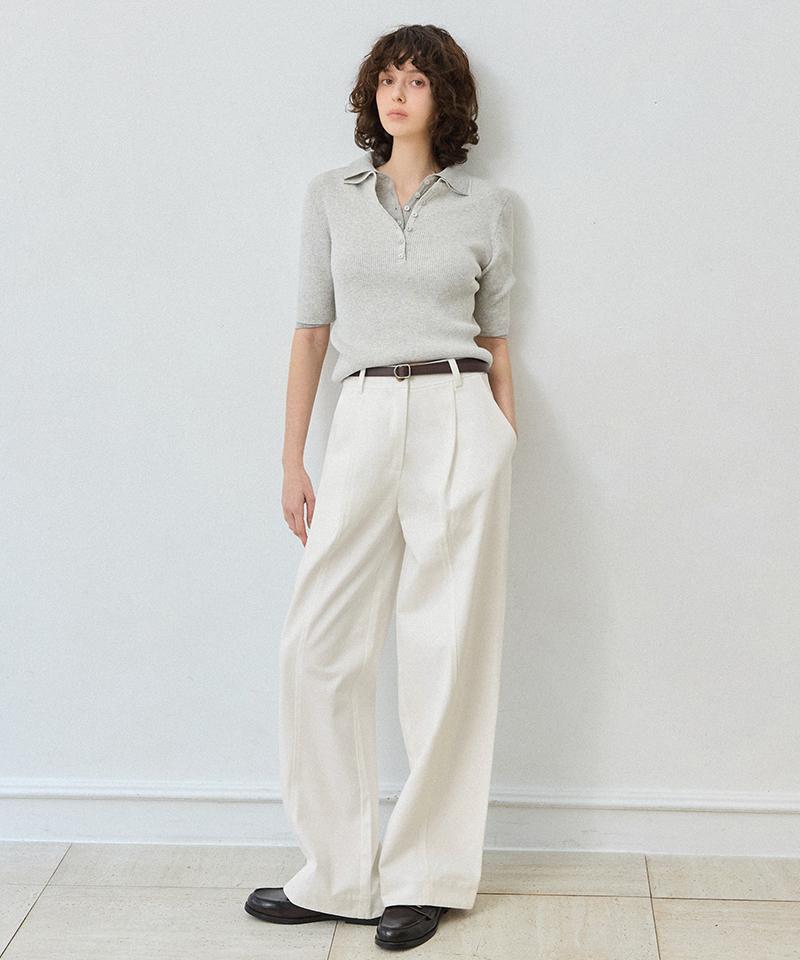 LEFTSEOUL Modern Pintuck Wide Pants [Ivory]