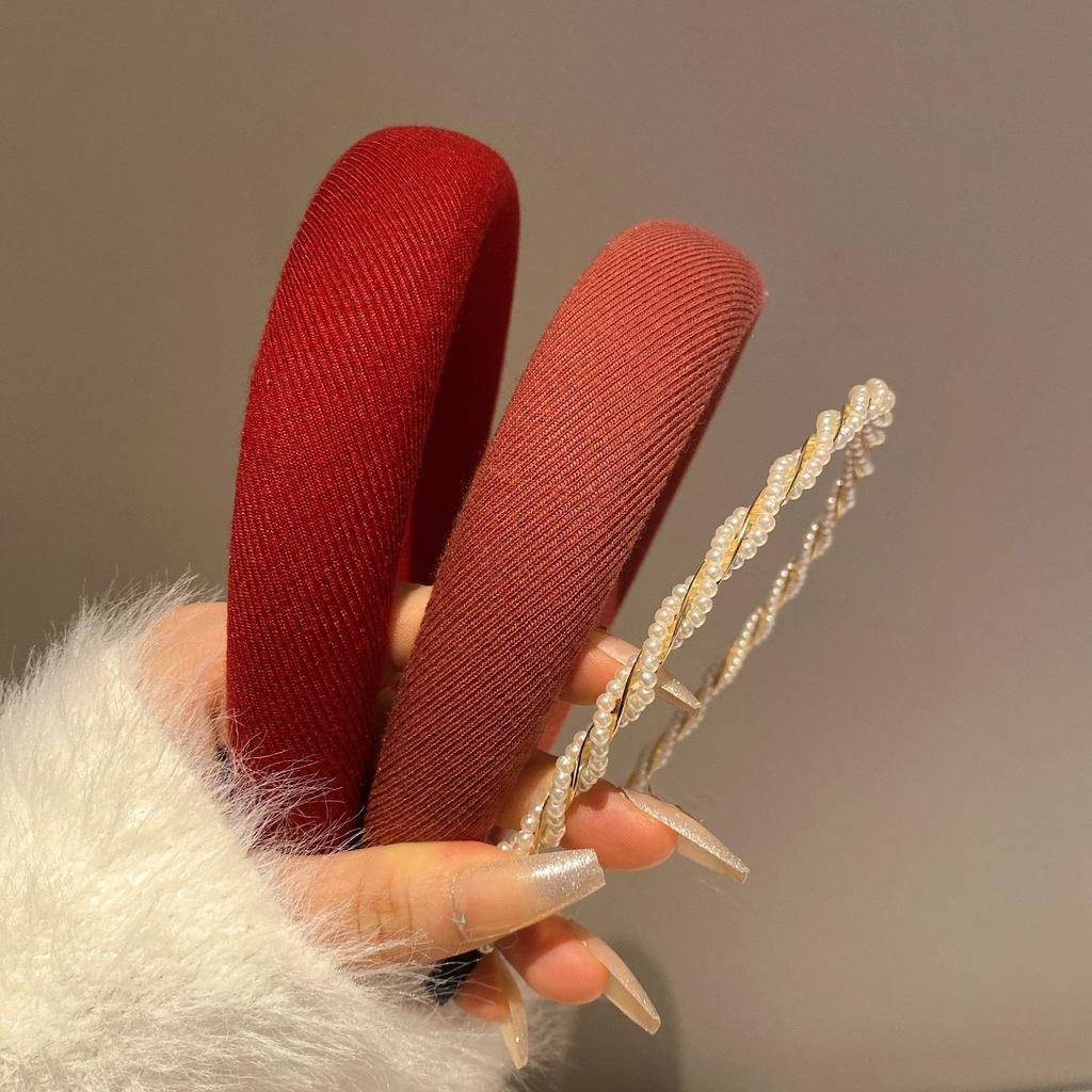 3Pcs Retro Red Women's Headband Velvet Headband Headband With Plaid, Pearl, Plush, Fabric, Knitted Mixed Design Wide Brim Sp