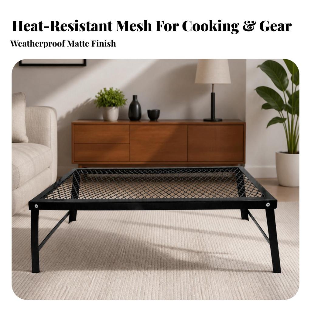 Outdoor Table with Metal Mesh Top Foldable for Backyard