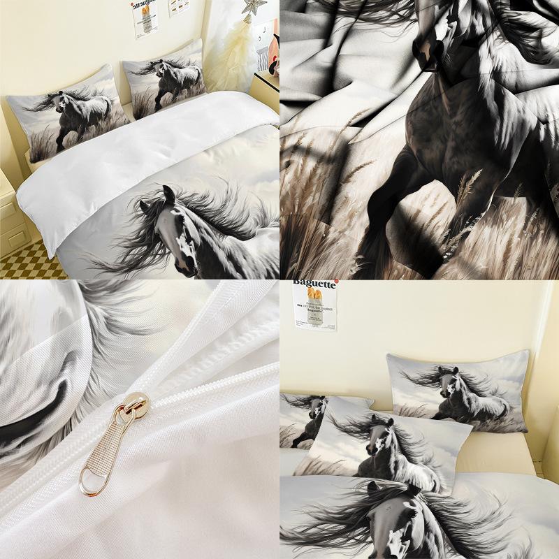 Mustang Series 3D Digital Printing Three-Piece Bedding Kit Bed Sheet Quilt Cover