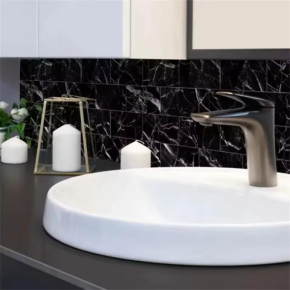 16pcs 3.94x7.88in Light Luxury Self-adhesive Wall Stickers Bathroom Kitchen Laundry Thickened Anti-marble Texture Stickers Decal