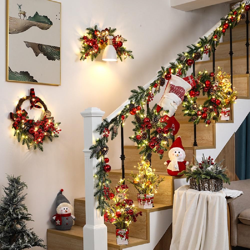 Nacyvcos Julepynt Jul med LED Jul Glitrende Te Trappefest Rattan Hage Furu Nåler Juleutstyr Lys Girlander, Kjøpesenter,