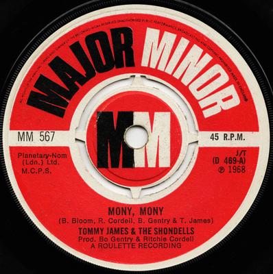 7-Zoll Schallplatte TOMMY JAMES & THE SHONDELLS - Mony, Mony MM567 Major Minor 1968 UK Rock Gebraucht