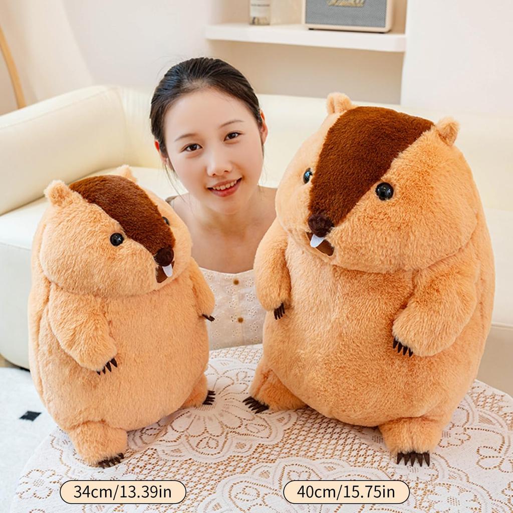 MikQig Marmot Plush Toy, Large, Huggable Pillow, Lifelike Animal, Soft and Fluffy, Cute Animal, Style 2, Figurine, Christmas, Birthday Gift, 40x30x30c