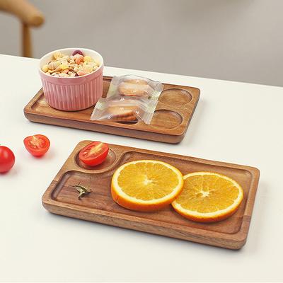 Dřevěný podnos na čaj a kávu, mísa na ovoce, dezerty a sladkosti, dřevěný dekorativní podnos na chléb, svačinu, dorty a jídlo, stolní nádobí