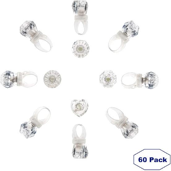 60 Pack Led Glow Rings Light Up Led Rings Glow Flashing Led Rings Diamond Light Up Rings Glow In The Dark Rings Glow Rings Party Pack Birthday Party