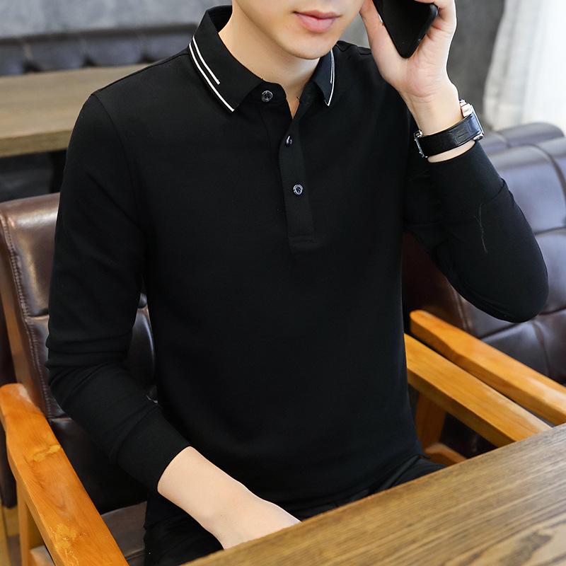 Spring and Autumn New Men's Korean Version Solid Color Sheet Lapel Long Sleeve Polo Shirt Trendy Couple Internet Celebrity Same Style Versatile Top