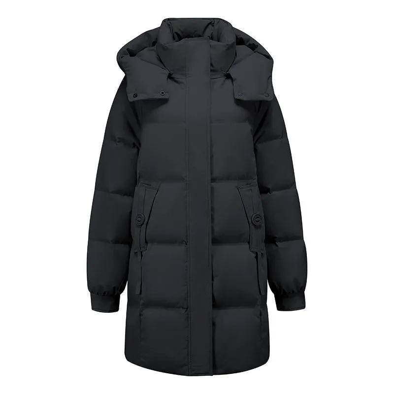 Thickened Warm Mid-length Down Cotton Jacket Women's Winter Detachable Cap Loose Jacket Trend