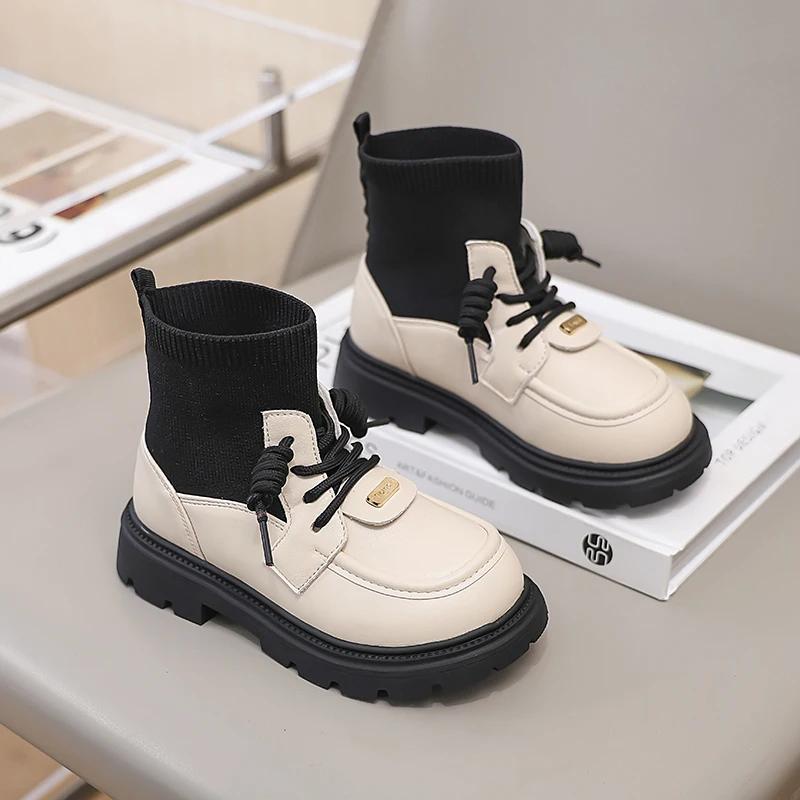 Spring Autumn Kids Boots for Girl Patchwork Fashion Princess Socks Boots Causal Versatile Children Platform Ankle Boots Simple