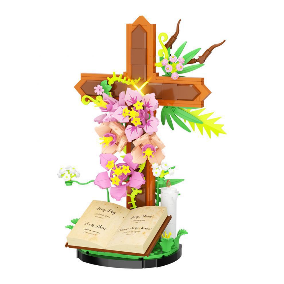 Easter Jesus Cross Flower Building Block Set, religious cross collection compatible with  Jesus Catholic architectural toys