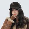 Letter Plush Baseball Cap Women Winter Warm Thicken Lamb Fleece Peaked Hat Solid Color Adjustable Female Duck Tongue Caps