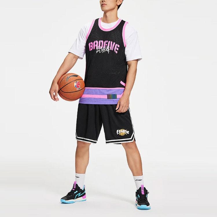 Li Ning Basketball Series Logo Print Elastic Waist Loose Basketball Shorts Men Shorts AAPS269-1