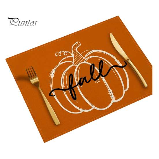 Durable Table Mats for Daily Use Pumpkin Autumn Leaves Placemat, Thanksgiving Linen Washable Heat Resistant Rustic Decorations Place Mat Dining