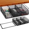 Space Saving Desktop Organizer Slide-Out Metal Storage Basket Durable Desk Hanging Tray Kitchen