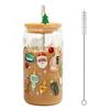 Color Changing Christmas Glass Cup with Lid Straw Brush Reusable Glass Iced Coffee Cup Cute Xmas Party Decorations for Mom Her
