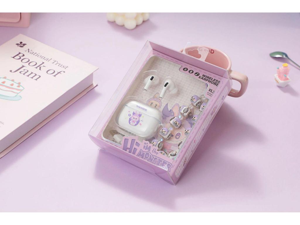 TWS-K44 Wireless Bluetooth Earphones with DIY Hand-Painted Beaded Keychain Case