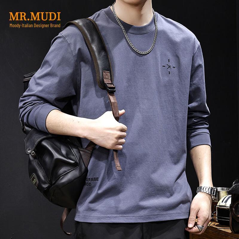 MR.MUDI Men's Minimalist Crew Neck Long Sleeve T-Shirt