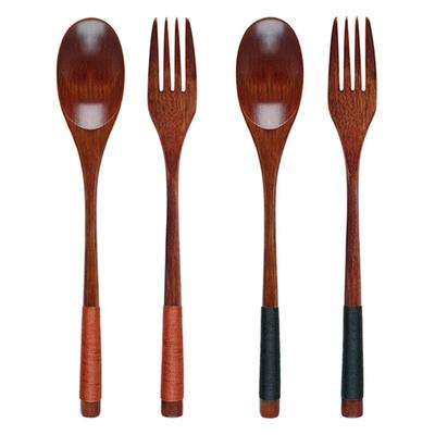 2-teiliges Geschirrset aus Holz mit Löffel und Gabel, langes Holzlöffel- und Gabel-Set, Dessert-Suppenlöffel, Speisegabel, tragbares Besteckgeschirr