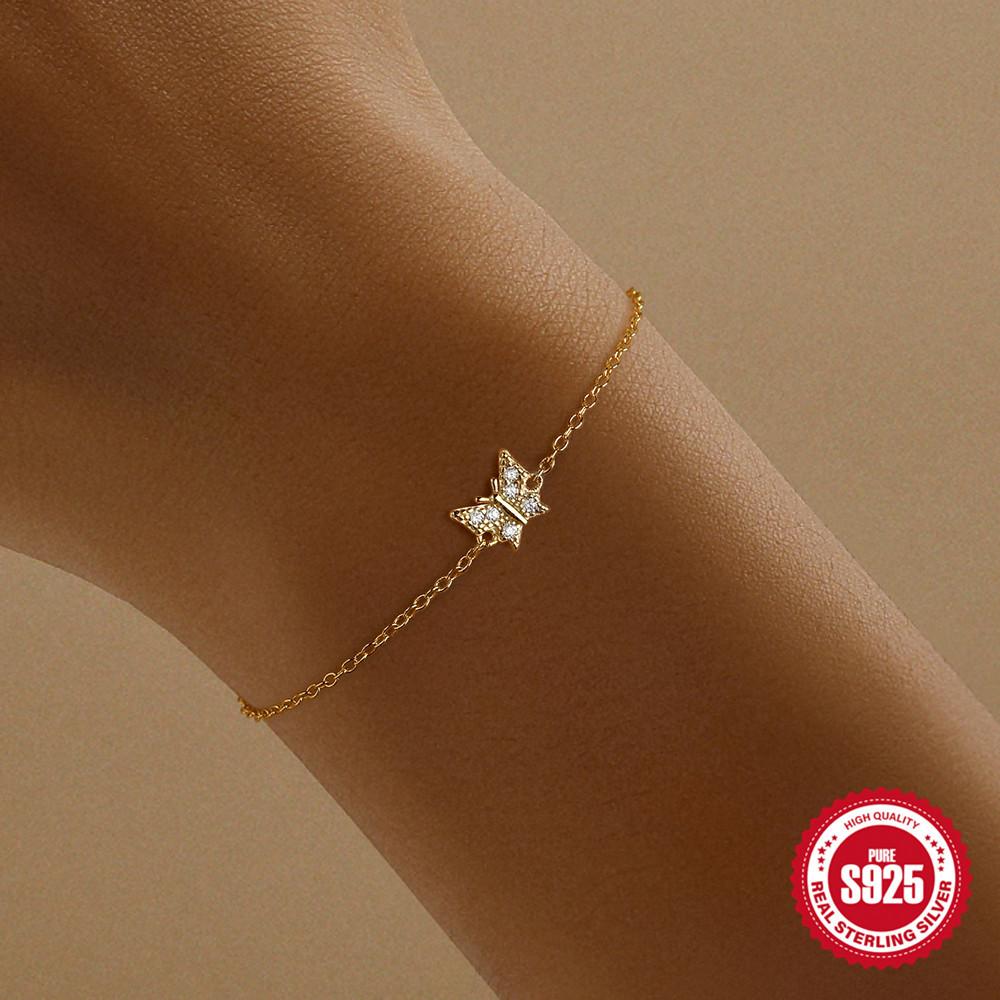 Simple S925 Sterling Silver Daily Wear Butterfly Classic Elegant Diamond Bracelet Women'S Versatile Jewelry