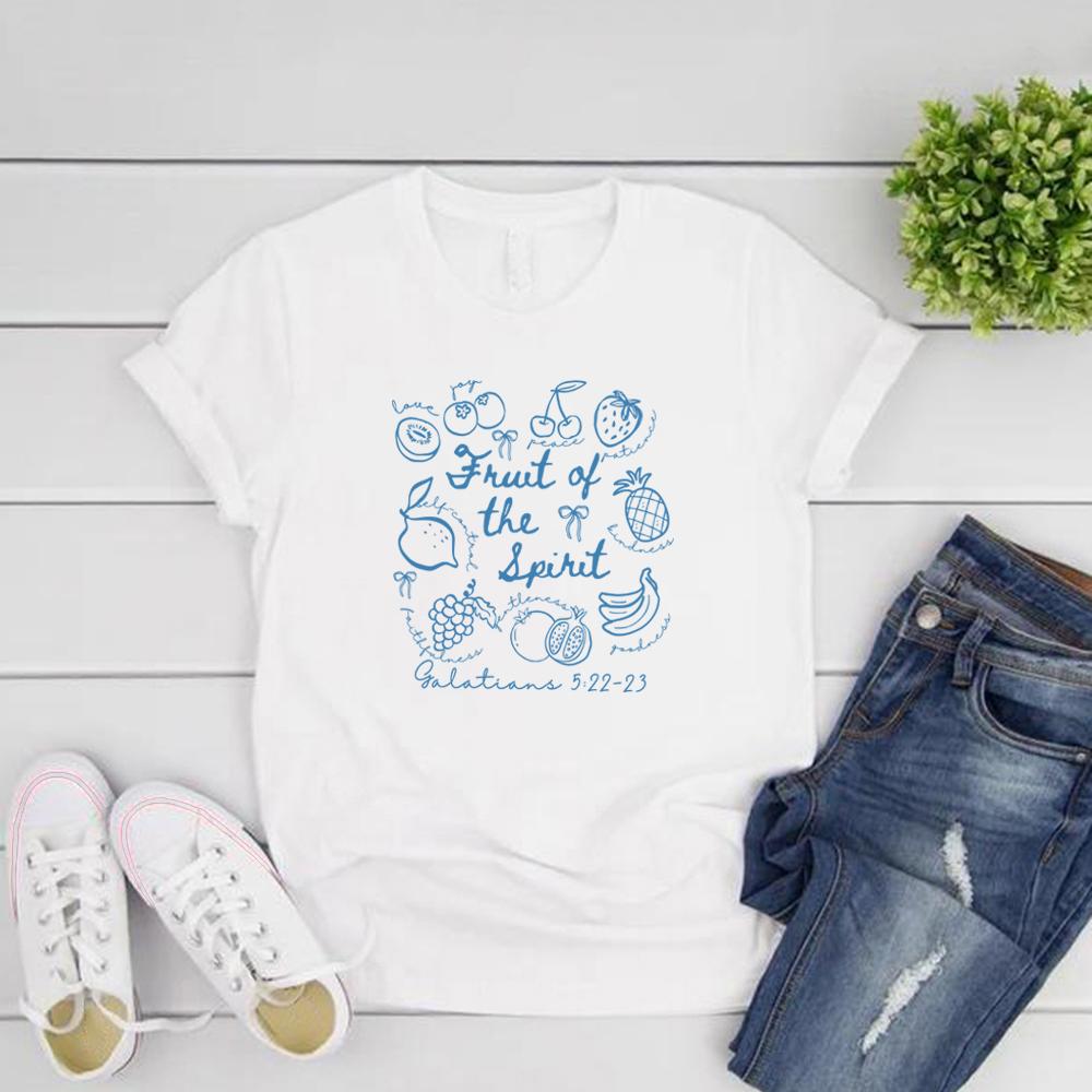 Fruit of The Spirit Christian Tshirt Doodle Bible Verse Shirt Beach Tee Women's Graphic T Shirts Short Sleeve Summer T-shirts