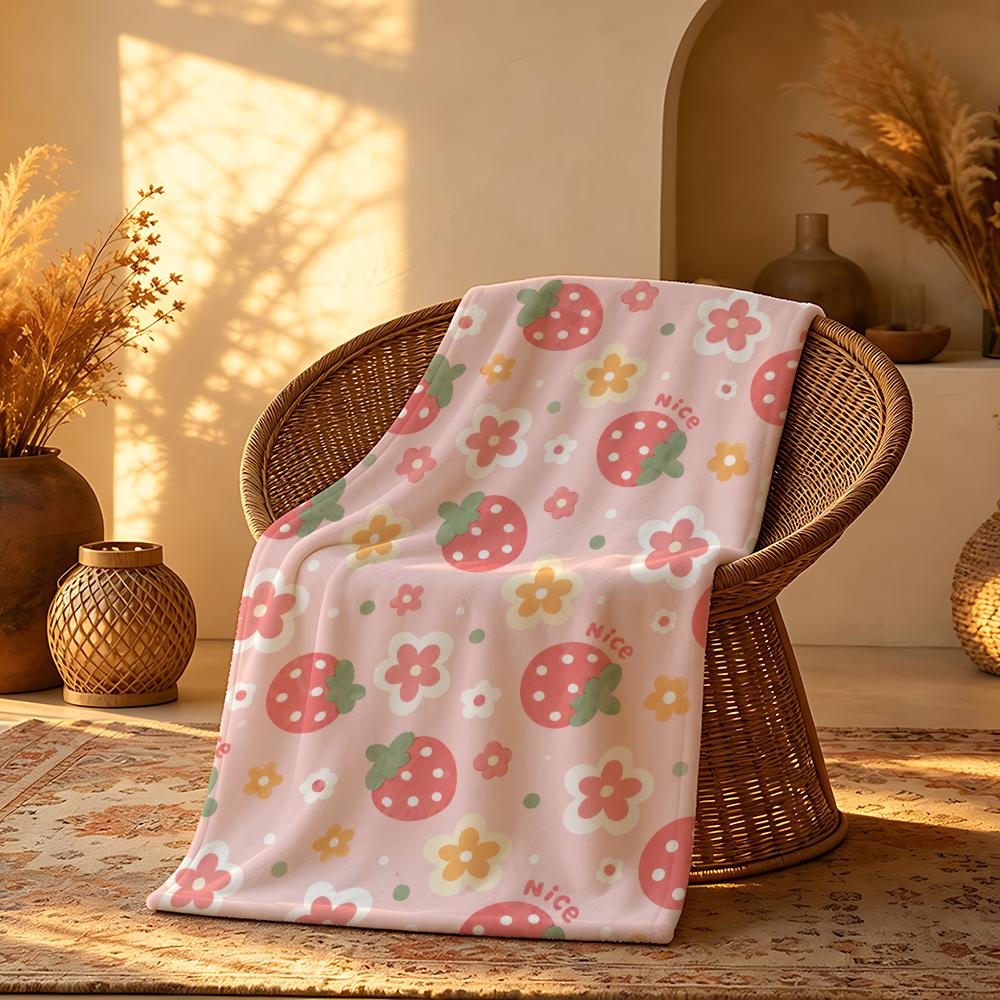 PinkPeachStrawberryDitsy Throw Short Plush Throw Blanket Soft Skin-Friendly Multi-Scene Home Office