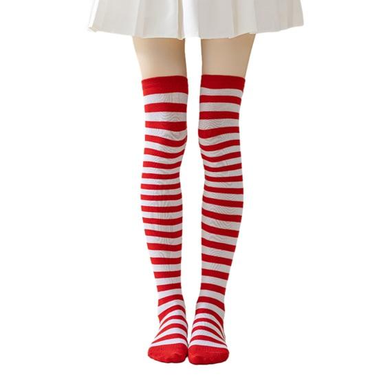 Striped Thigh High Socks Women Colorful Over-the-Knee Socks Retro Stretchy Thigh Highs for Girls Cosplay Lolita Costume