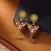 Design Sense Shiny Zircon Lemon Wine Glass Earring for Women Light Luxury Colorful Rhinestone Pearl Dangle Earring Charm Zircon