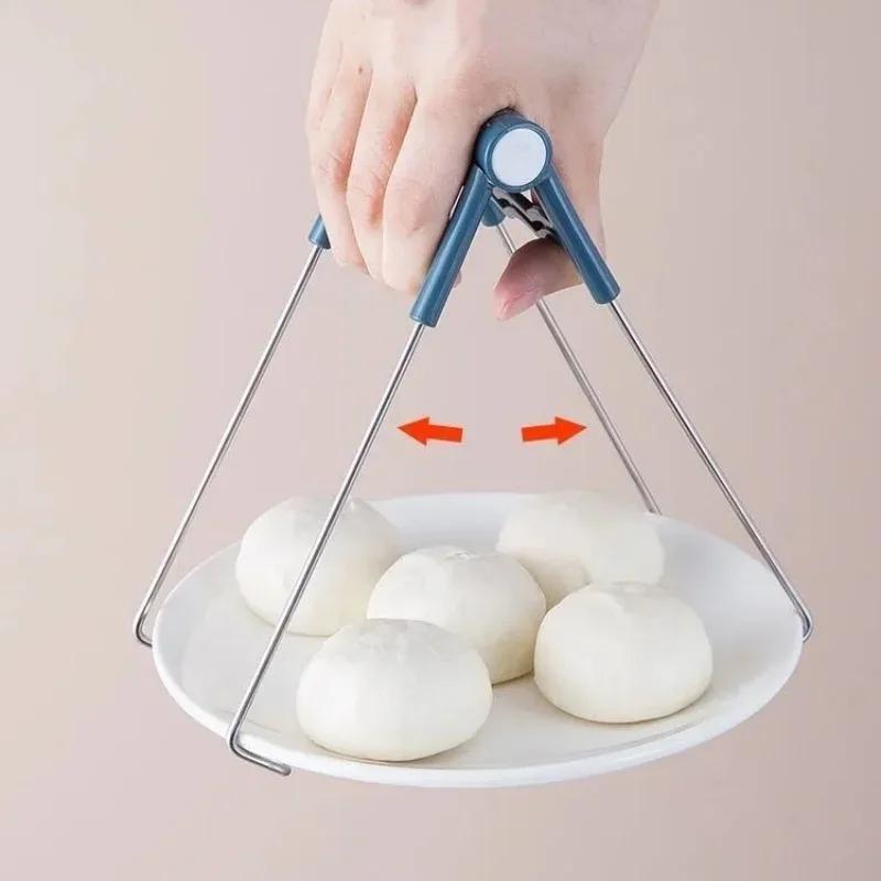 4Pcs Anti-scalding Clip Set High Temperature Resistant Non-slip Crockery Clamp Stainless Steel Tray Clamp Silicone Glove Tool