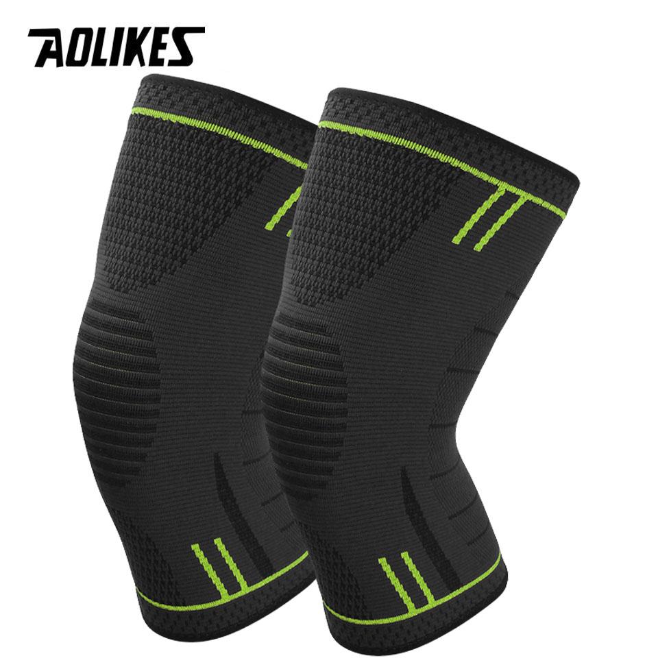 AOLIKES 1Pair Compression Knee Support Sleeve Elastic Breathable Knee Pads Brace Springs Gym Sports Protector Basketball Run